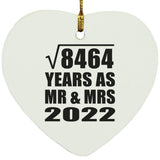 92nd Anniversary Square Root of 8464 Years As Mr & Mrs 2022 - Heart Ornament