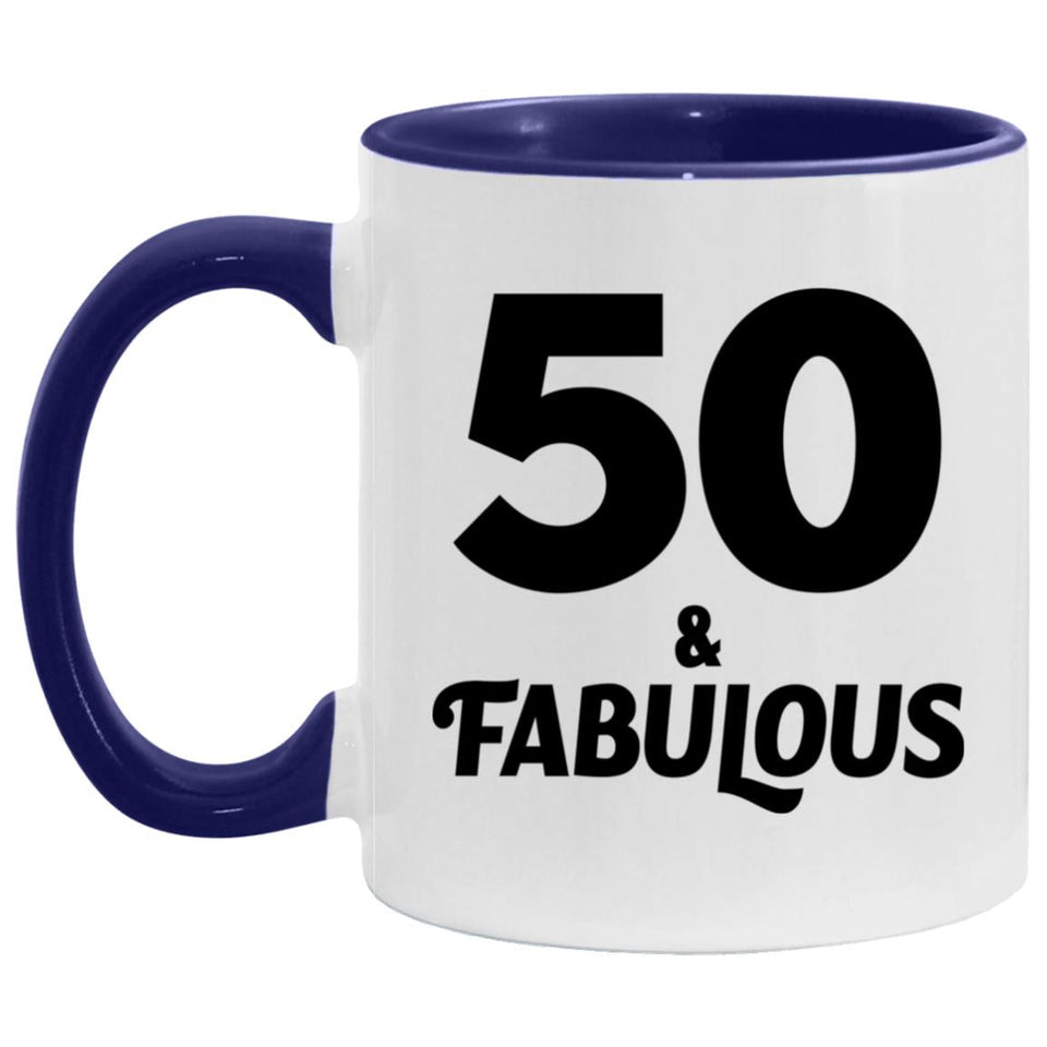 50th Birthday 50 & Fabulous - 11oz Accent Mug Purple