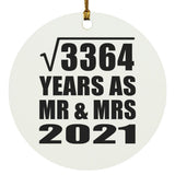 58th Anniversary Square Root of 3364 Years As Mr & Mrs 2021 - Circle Ornament