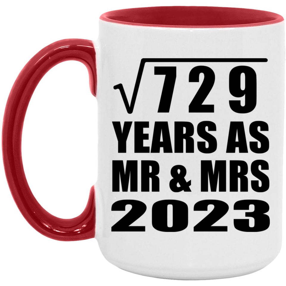 27th Anniversary Square Root of 729 Years As Mr & Mrs 2023 - 15oz Accent Mug Red