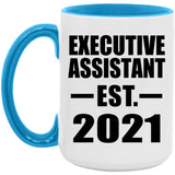 Executive Assistant Established EST. 2021 - 15oz Accent Mug Blue