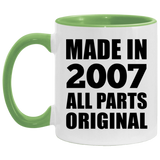 17th Birthday Made in 2007 All Parts Original - 11oz Accent Mug Green