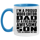Proud Video Editor Dad Of Awesome Son - 11oz Accent Mug Blue
