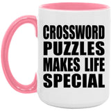 Crossword Puzzles Makes Life Special - 15oz Accent Mug Pink