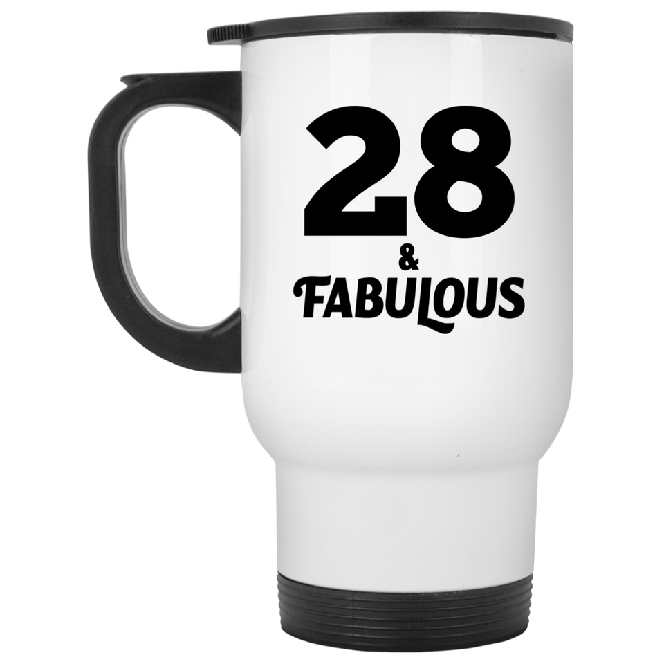 28th Birthday 28 & Fabulous - White Travel Mug