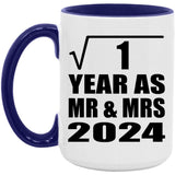 1st Anniversary Square Root of 1 Year As Mr & Mrs 2024 - 15oz Accent Mug Purple