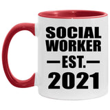 Social Worker Established EST. 2021 - 11oz Accent Mug Red