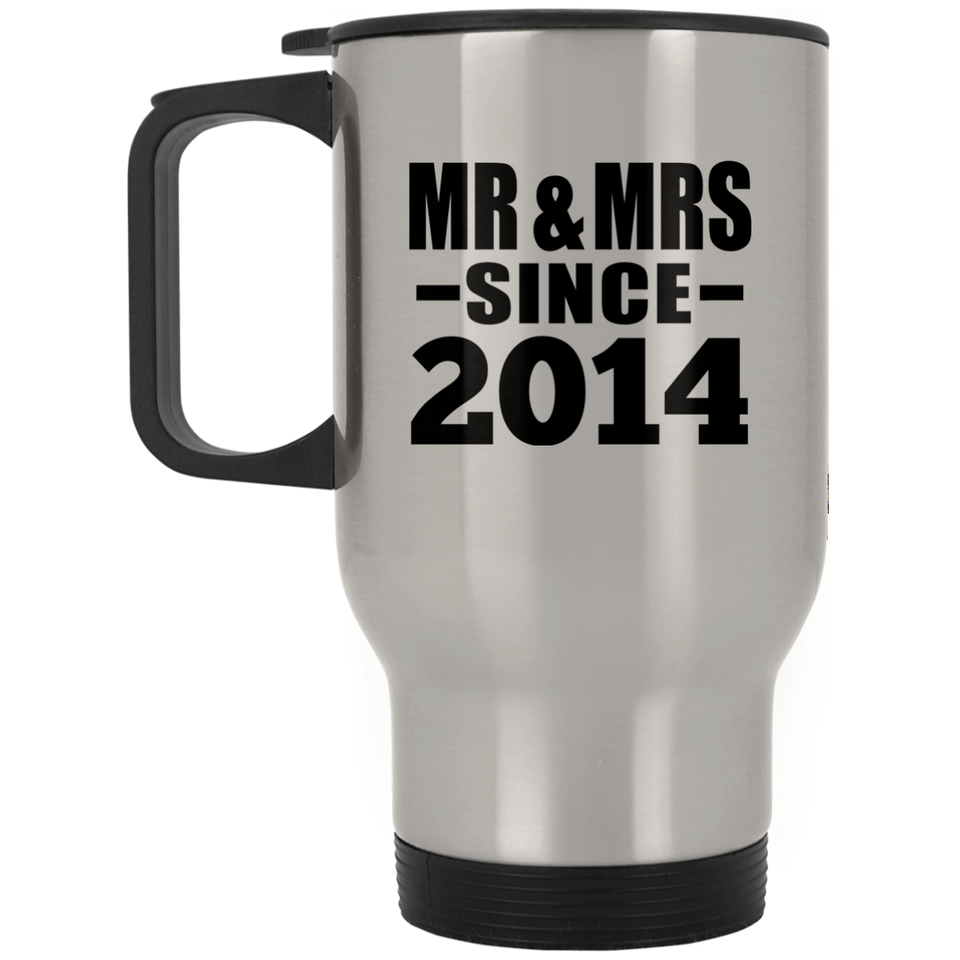 10th Anniversary Mr & Mrs Since 2014 - Silver Travel Mug