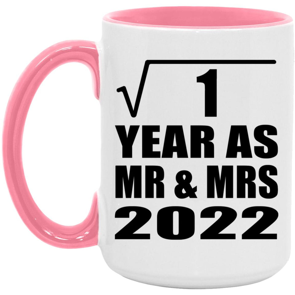1st Anniversary Square Root of 1 Year As Mr & Mrs 2022 - 15oz Accent Mug Pink