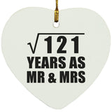 11th Anniversary Square Root of 121 Years As Mr & Mrs - Heart Ornament