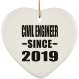 Civil Engineer Since 2019 - Heart Ornament