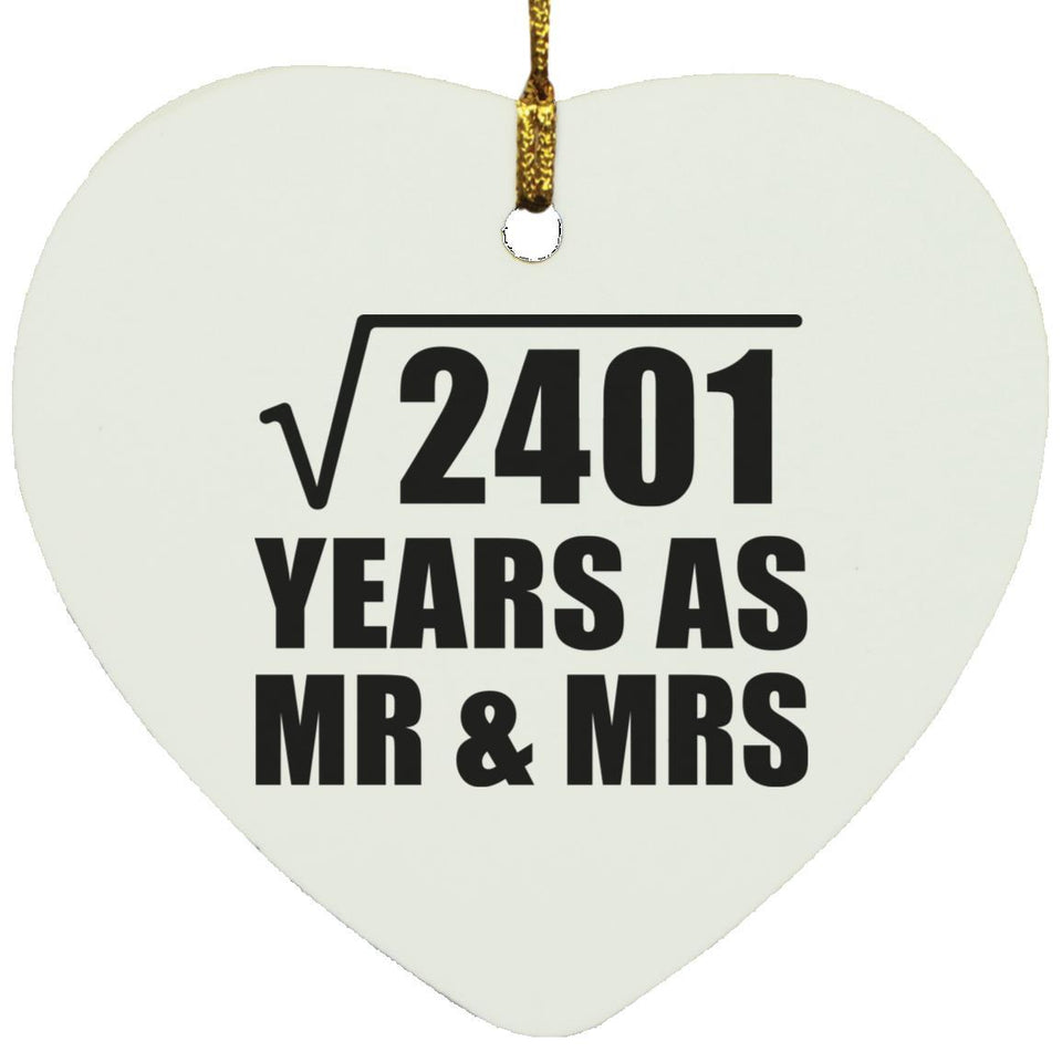 49th Anniversary Square Root of 2401 Years As Mr & Mrs - Heart Ornament