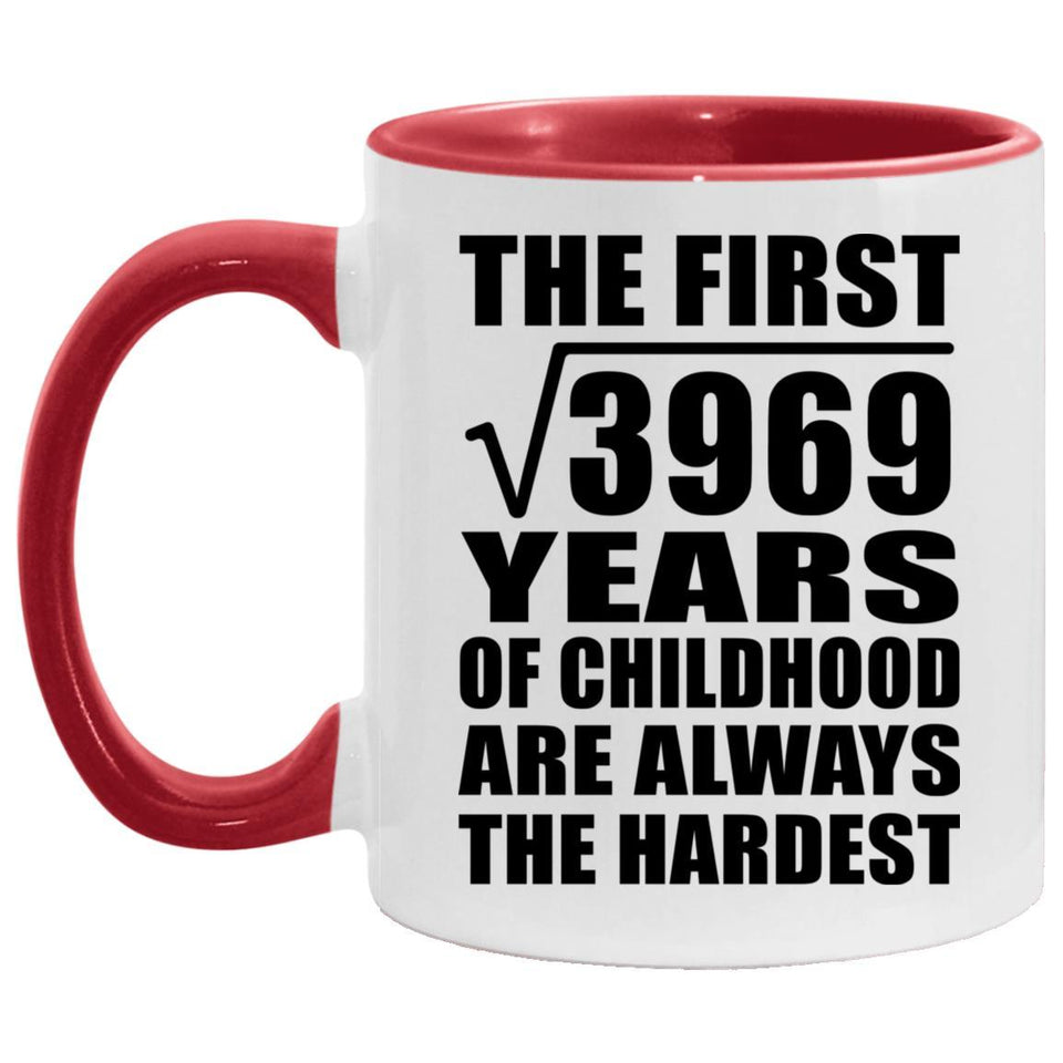 63rd Birthday Square Root of 3969 Years of Childhood - 11oz Accent Mug Red