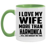 I Love My Wife More Than Harmonica - 11oz Accent Mug Green