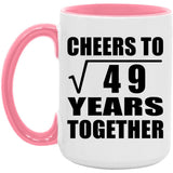 7th Anniversary Cheers To Square Root of 49 Years Together - 15oz Accent Mug Pink