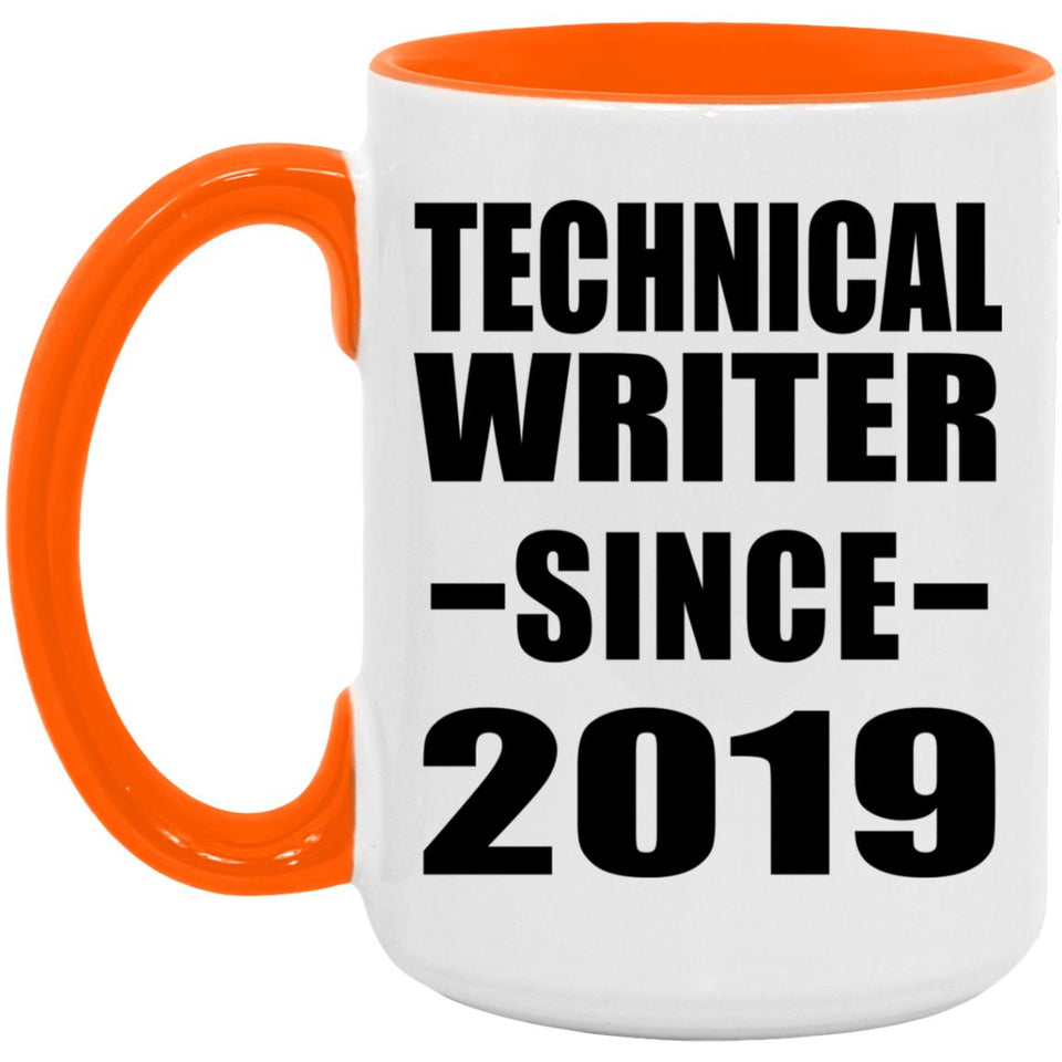 Technical Writer Since 2019 - 15oz Accent Mug Orange