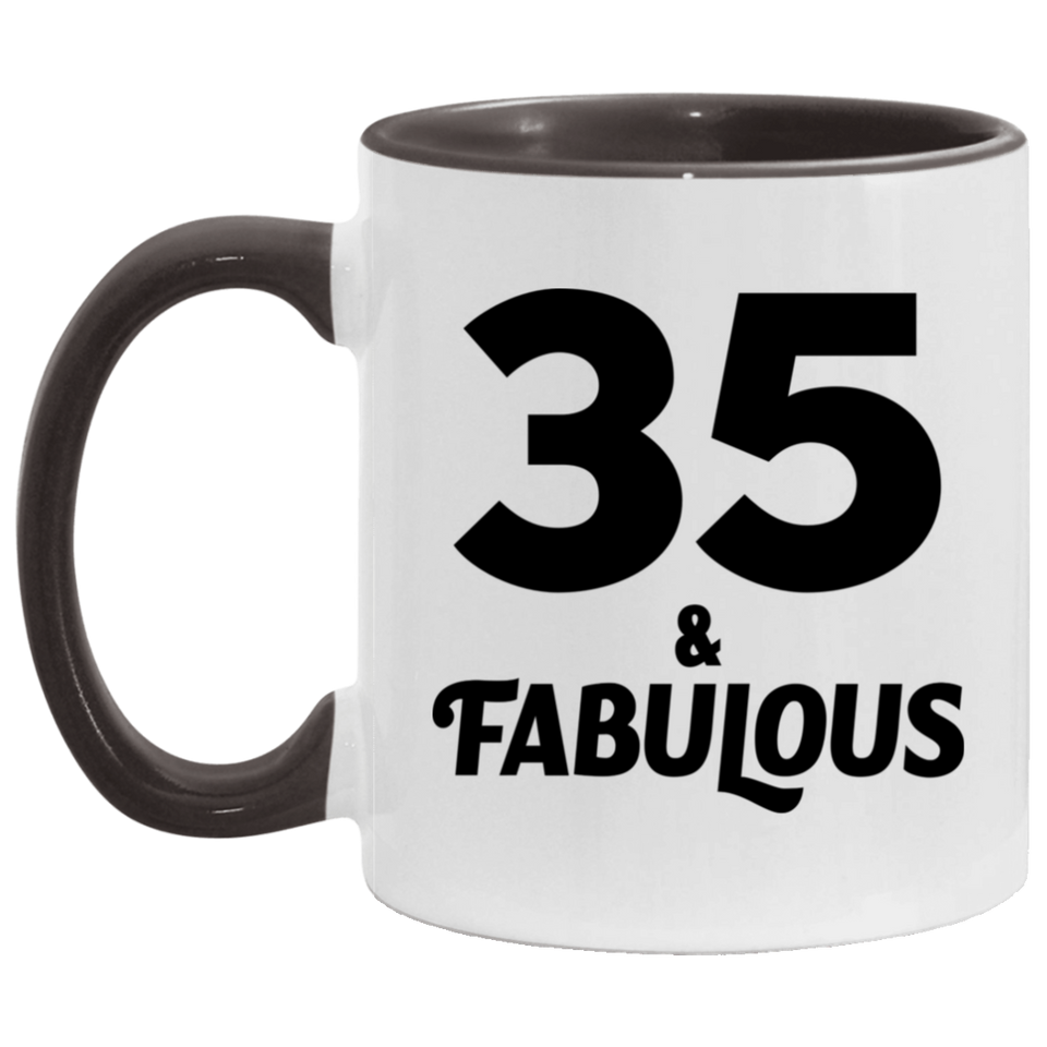 35th Birthday 35 & Fabulous - 11oz Accent Mug Black