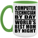 Computer Technician By Day World's Best Mom By Night - 15oz Accent Mug Green