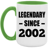 22nd Birthday Legendary Since 2002 - 15oz Accent Mug Green