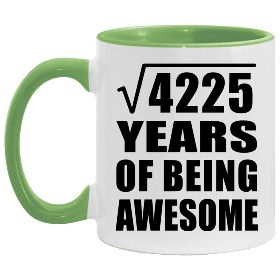 65th Birthday Square Root of 4225 Years of Being Awesome - 11oz Accent Mug Green