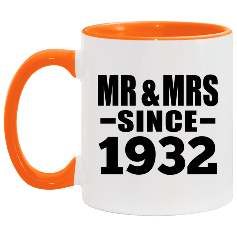 92nd Anniversary Mr & Mrs Since 1932 - 11oz Accent Mug Orange