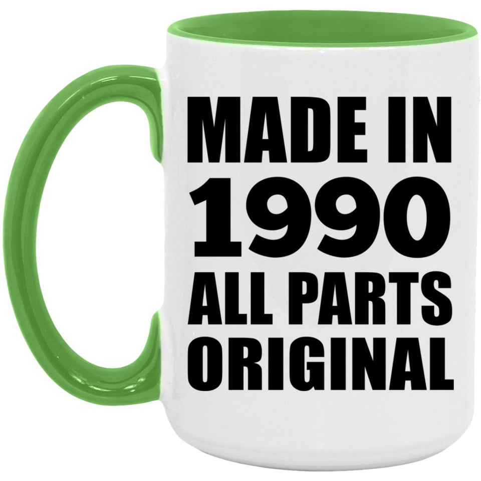 34th Birthday Made in 1990 All Parts Original - 15oz Accent Mug Green