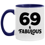 69th Birthday 69 & Fabulous - 11oz Accent Mug Purple