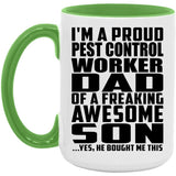 Proud Pest Control Worker Dad Of Awesome Son - 15oz Accent Mug Green