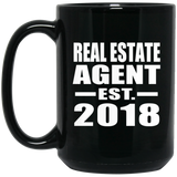 Real Estate Agent Established EST. 2018 - 15 Oz Coffee Mug Black
