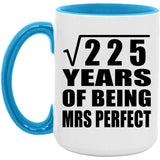 15th Anniversary Square Root of 225 Years of Mrs Perfect - 15oz Accent Mug Blue