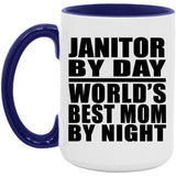 Janitor By Day World's Best Mom By Night - 15oz Accent Mug Purple