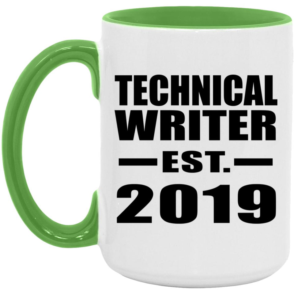 Technical Writer Established EST. 2019 - 15oz Accent Mug Green
