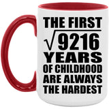 96th Birthday Square Root of 9216 Years of Childhood - 15oz Accent Mug Red