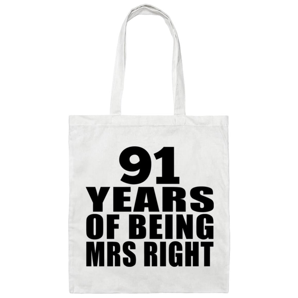 91st Anniversary 91 Years Of Being Mrs Right - Tote Bag White