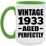 91st Birthday Vintage 1933 Aged Perfectly - 15oz Accent Mug Green