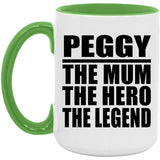 Peggy The Mum The Hero The Legend - 15oz Accent Mug Green