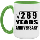 17th Anniversary Square Root of 289 Years Anniversary - 15oz Accent Mug Green