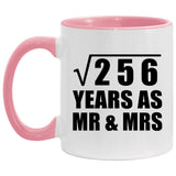 16th Anniversary Square Root of 256 Years As Mr & Mrs - 11oz Accent Mug Pink