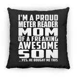 Proud Meter Reader Mom Of Awesome Son - Throw Pillow Black