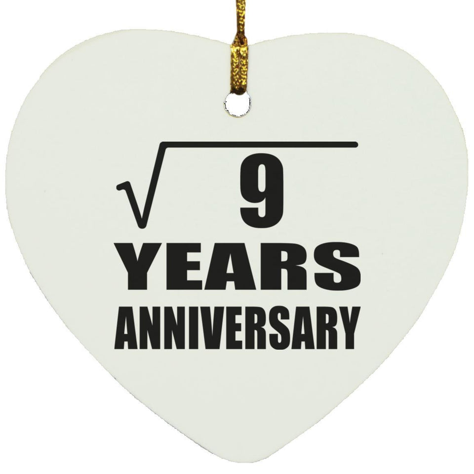 3rd Anniversary Square Root of 9 Years Anniversary - Heart Ornament