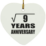 3rd Anniversary Square Root of 9 Years Anniversary - Heart Ornament