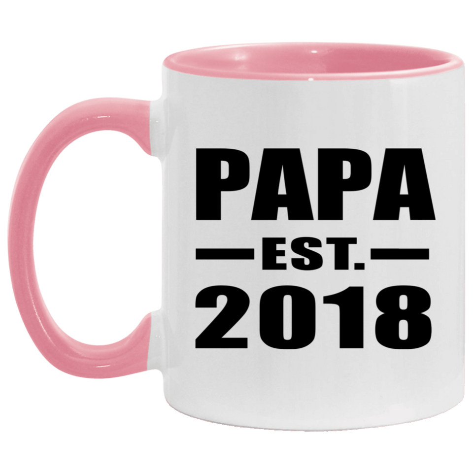 Papa (Grandpa) Established EST. 2018 - 11oz Accent Mug Pink
