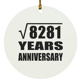 91st Anniversary Square Root of 8281 Years Anniversary - Circle Ornament