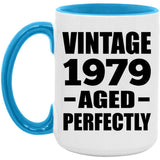 45th Birthday Vintage 1979 Aged Perfectly - 15oz Accent Mug Blue