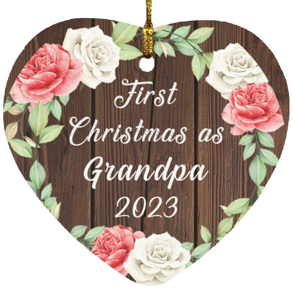 First Christmas As Grandpa 2023 - Heart Ornament A