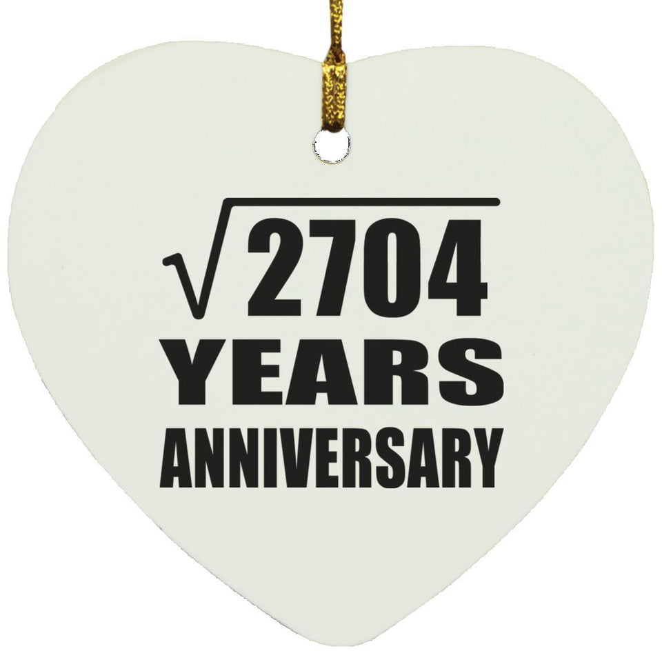 52nd Anniversary Square Root of 2704 Years Anniversary - Heart Ornament