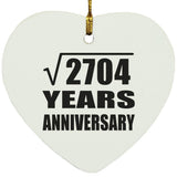 52nd Anniversary Square Root of 2704 Years Anniversary - Heart Ornament