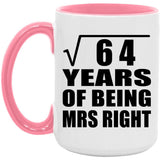 8th Anniversary Square Root of 64 Years of Being Mrs Right - 15oz Accent Mug Pink