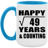 Happy 7th Anniversary Square Root of 49 Years & Counting - 15oz Accent Mug Blue