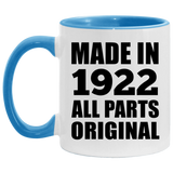 102nd Birthday Made in 1922 All Parts Original - 11oz Accent Mug Blue